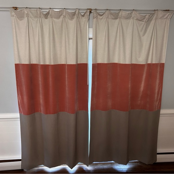 Elegant Two-Tone Curtains in Coral and Taupe - Picture 1 of 2